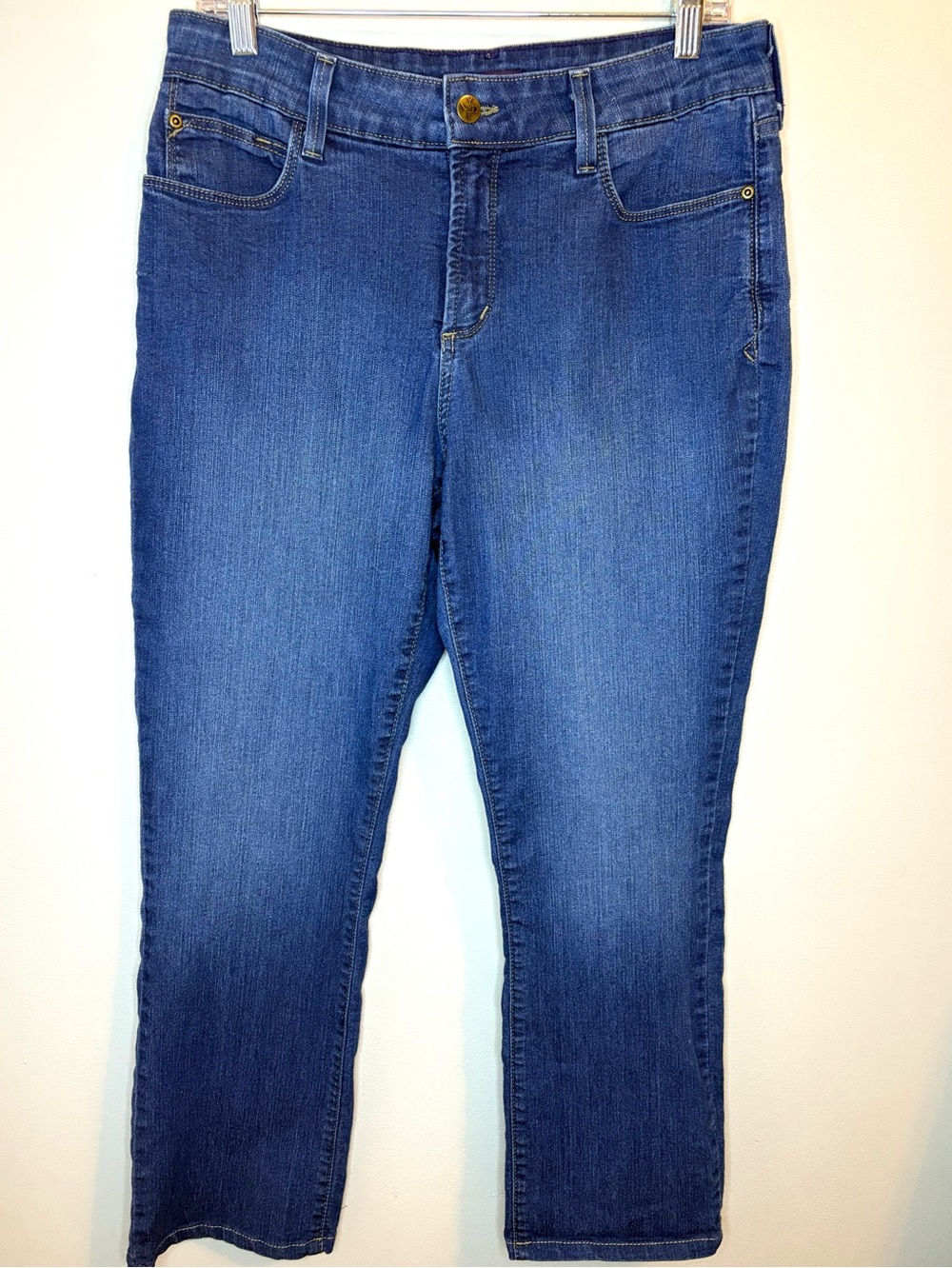 NYDJ Straight Leg Jeans 12P Petite Lift Tuck Medium Wash Stretch Denim